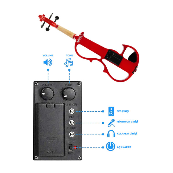 Midex RCZ-606RD Elektro Keman Seti Red (Kulaklık Kablo Tuner Yastık) - 4