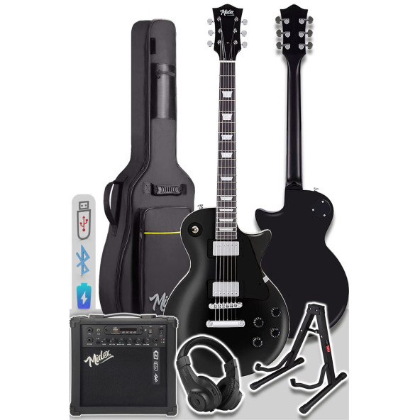 Midex GRX-200BK-25-AMP Les Paul Kasa Elektro Gitar Seti 25 Watt Gainli Şarjlı Amfi ve Full Set (H-H) - 2
