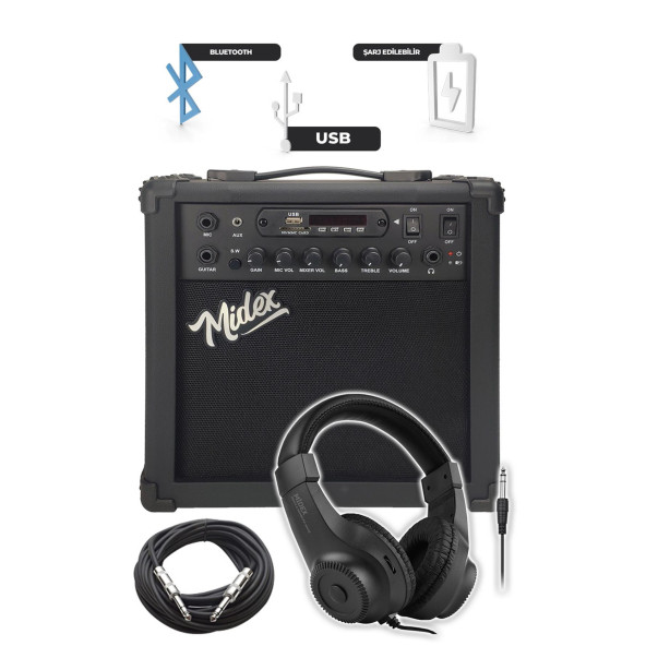 Midex GRX-200BK-25-AMP Les Paul Kasa Elektro Gitar Seti 25 Watt Gainli Şarjlı Amfi ve Full Set (H-H) - 3
