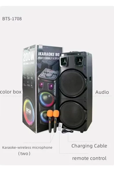 Torima BTS-1708 Taşınabilir Rgb Ledli Bluetooth Hoparlör Usb-Tf Siyah - Resim 3