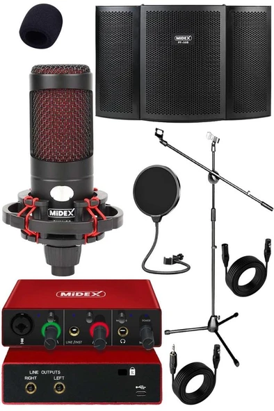 Midex CXN-30 Paket-6 Stüdyo Ses Kartlı Condenser Mikrofon Ses Yalıtım Paneli Ayaklı Stand Seti ürün görseli 1