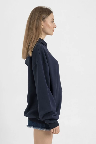 Mr Beast Half Face Lacivert Kadın 3ip Kapşonlu - 2