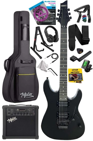 Midex GRX-300-25-AMP Profesyonel Elektro Gitar Seti 25 Watt Gainli Şarjlı Bluetooth'lu Amfi ve Full Set ürün görseli 1