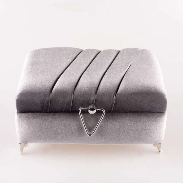 Çizgili Kutu Çeyizlik, Seccade + Tesbih + Kuran Hediye Seti (Çanta Boy, Kadife, Gri, Elif-Vav) ürün görseli 1