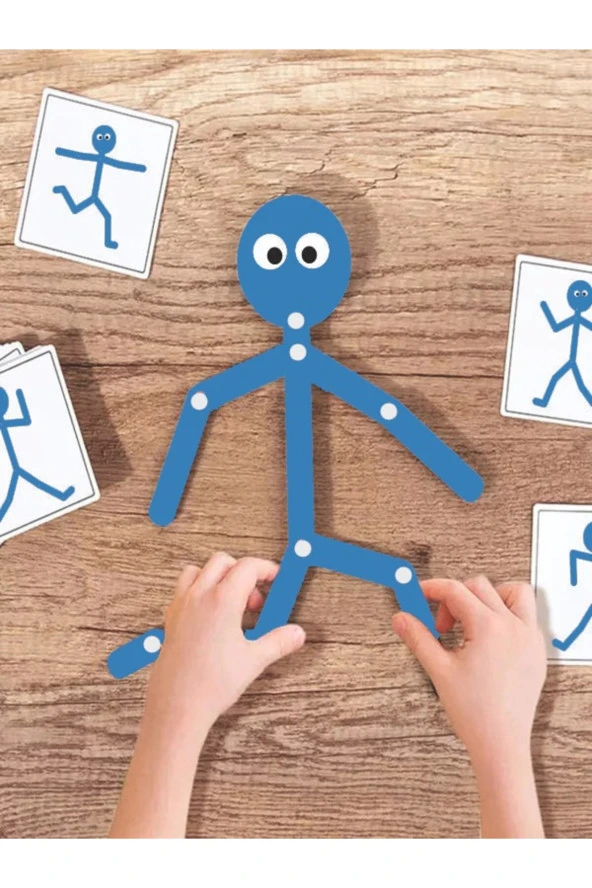 Mavi Ahşap Eğitici Oyuncak Montessori Çöp Adam Ahşap Oyuncak Ahşap Aktivite