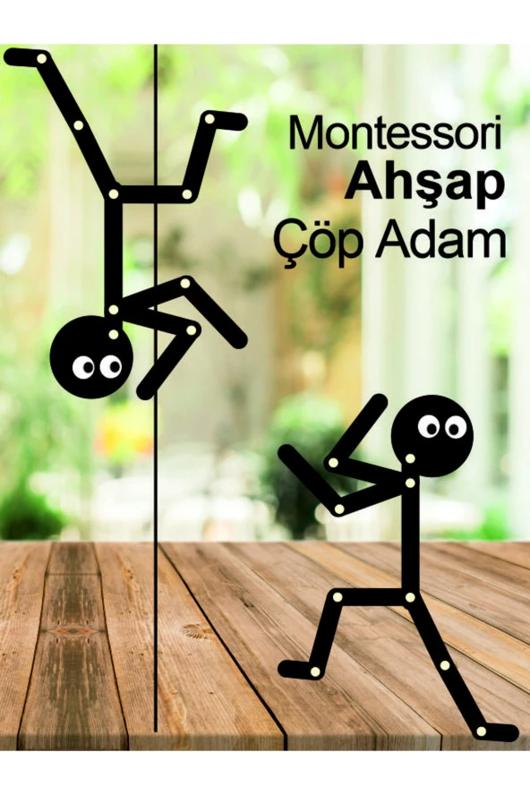 2 Adet Çöp Adam 1 adet 30lu Görev Kartı Montessori Ahşap Eğitici Oyuncak