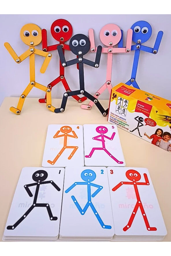 5'i 1 Yerde Ahşap Eğitici Montessori Çöp Adam Yapboz Aktivite Eğitici Oyuncak