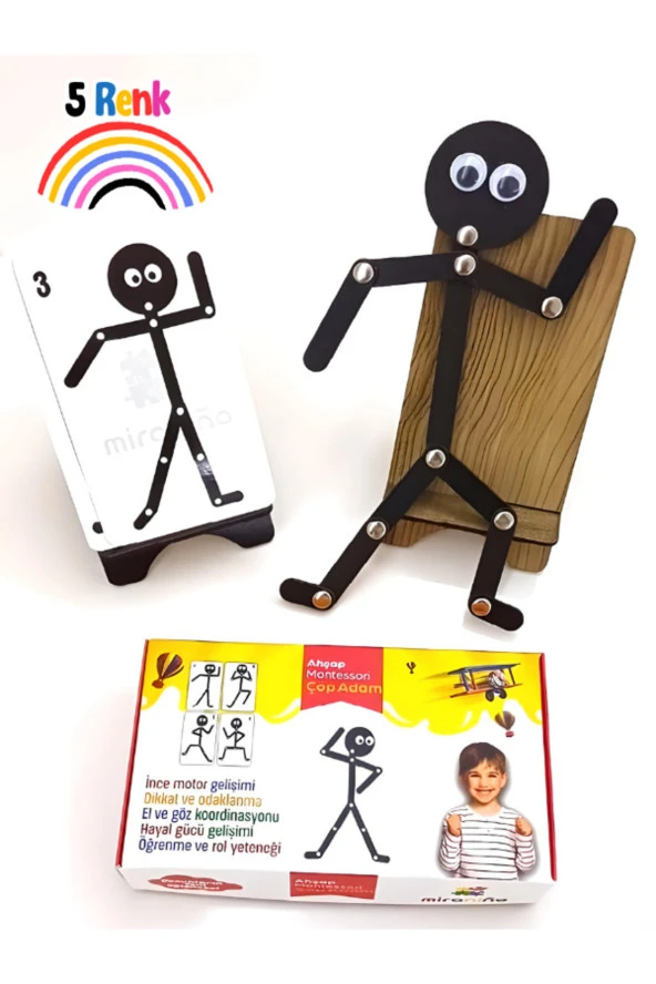 Ahşap Eğitici Oyuncak Montessori Çöp Adam Ahşap Oyuncak Ahşap Yapboz Aktivite Eğitici Oyuncak Ahşap