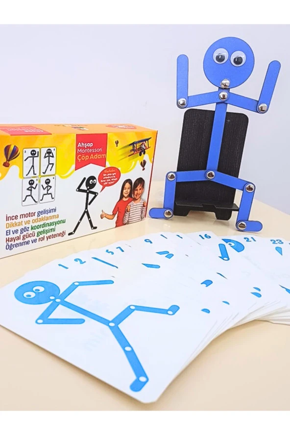 Mavi Ahşap Oyuncaklar Eğitici Montessori Çöp Adam Ahşap Oyuncak Ahşap Aktivite Eğitici Oyuncak