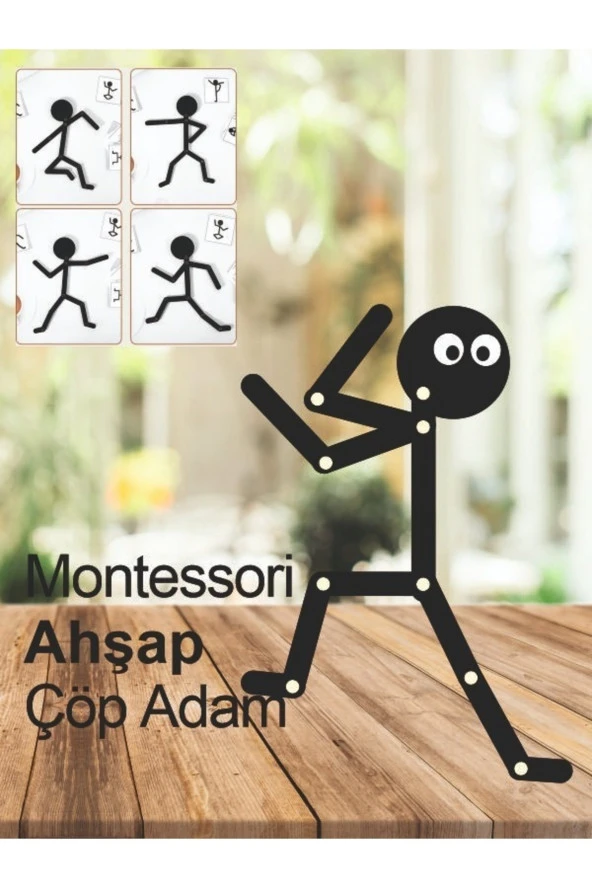 Siyah Ahşap Oyuncaklar Eğitici Montessori Çöp Adam Ahşap Oyuncak Ahşap Aktivite Eğitici Oyuncak