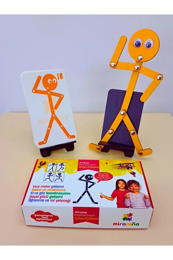 Turuncu Ahşap Eğitici Oyuncak Montessori Çöp Adam Turuncu 30'lu Görev Kartı