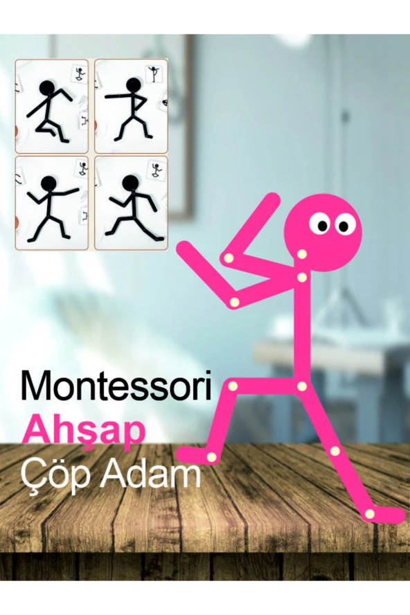Pembe Ahşap Eğitici Oyuncak Montessori Çöp Adam Ahşap Oyuncak Ahşap Aktivite