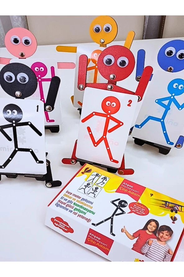 5'i 1 Yerde Ahşap Eğitici Montessori Çöp Adam Yapboz Aktivite Eğitici Oyuncak - Resim 3