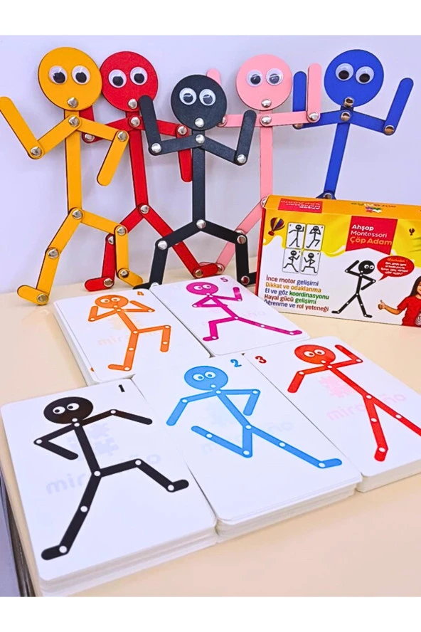 5'i 1 Yerde Ahşap Eğitici Montessori Çöp Adam Yapboz Aktivite Eğitici Oyuncak - Resim 4