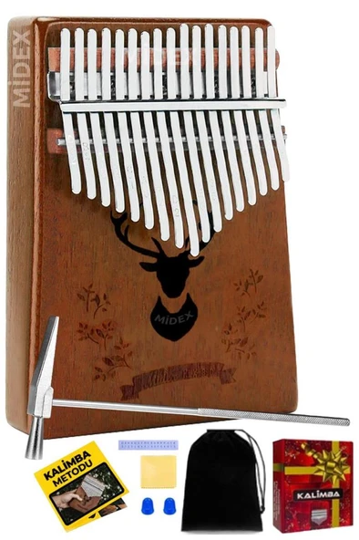 Midex KLX-880 Hakiki Ağaç Kalimba Geyik Desenli Ahşap Full Set 17 Çelik Tuşlu ürün görseli