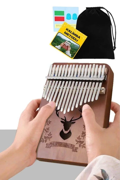 Midex KLX-880 Hakiki Ağaç Kalimba Geyik Desenli Ahşap Full Set 17 Çelik Tuşlu - Resim 3