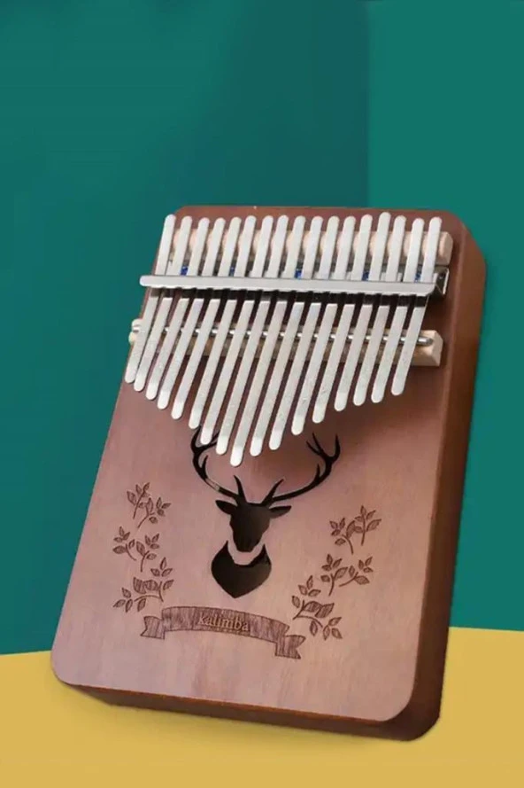Midex KLX-880 Hakiki Ağaç Kalimba Geyik Desenli Ahşap Full Set 17 Çelik Tuşlu - 4