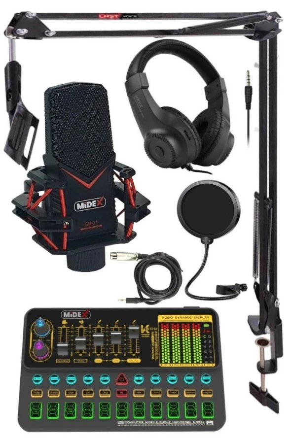 Midex GMX-1 Platinium Head Set Condenser Mikrofon Ses Kartı Kulaklık Canlı Yayın Paketi