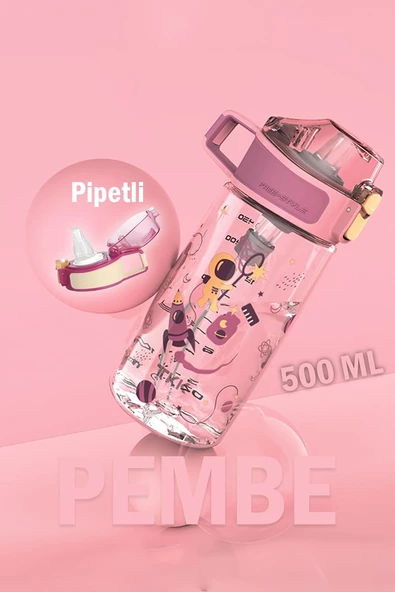 Vagonlife TKK T-3002 Pembe 500ml Desenli Kalın Isırılamaz Matara - 3