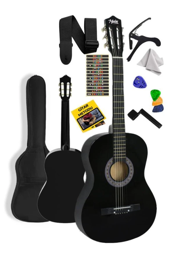 Midex CG-34BK Kaliteli 34 İnç 1/2 Junior Çocuk Gitarı 4-8 Yaş Arası (Çanta Askı Pena Metod)