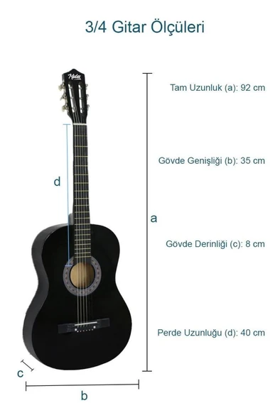 Midex CG-36BK Kaliteli 36 İnç 3/4 Junior Çocuk Gitarı 8-12 Yaş Arası (Çanta Askı Pena Metod) - Resim 4