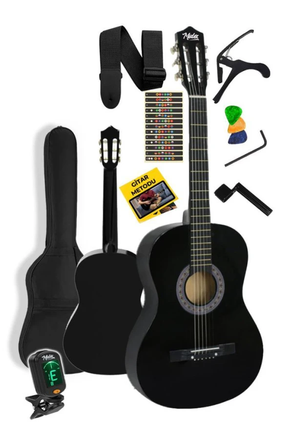 Midex CG-34BK-PAK Kaliteli 34 İnç 1/2 Junior Çocuk Gitarı 4-8 Yaş Arası (Çanta Tuner Askı Pena Metod)