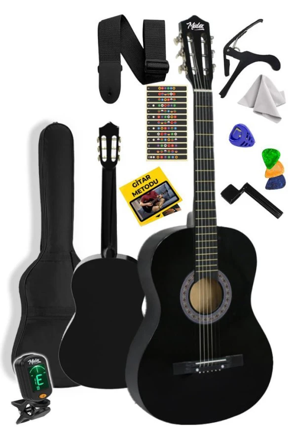 Midex CG-36BK-PAK Kaliteli 36 İnç 3/4 Junior Çocuk Gitarı 8-12 Yaş Arası (Çanta Tuner Askı Pena Metod)