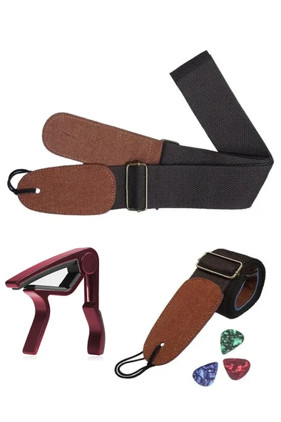 Midex HG20C Kahve Renk Gitar Omuz Askısı Metal Capo Pena Paketi - 2