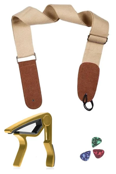 Midex HG22C Krem Renk Gitar Omuz Askısı Metal Capo Pena Paketi - Resim 3