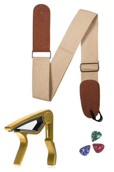 Midex HG22C Krem Renk Gitar Omuz Askısı Metal Capo Pena Paketi ürün görseli 1