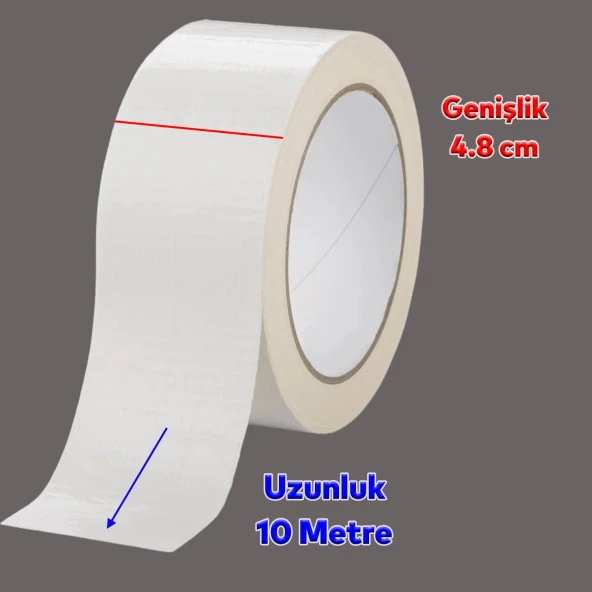 Çok Amaçlı Tamir Onarım Tadilat Bandı 48 mm x 10 Metre Çok Amaçlı Beyaz Takviye Bant Güçlü Yapıştırıcı - Resim 4