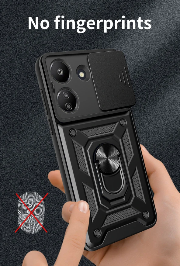 KNY Xiaomi Redmi Note 13 Pro 5G Kılıf Ultra Korumalı Yüzüklü Manyetik Sürgülü Vega Kapak Siyah - 4