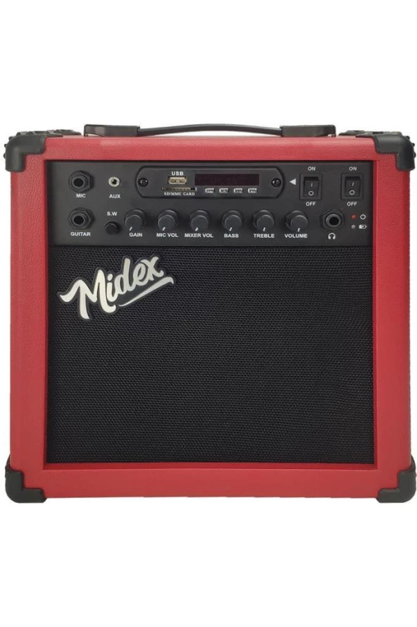 Midex MGA-25RD Elektro Gitar Amfisi 25 Watt USB Bluetooth Şarjlı 2 girişli - 4