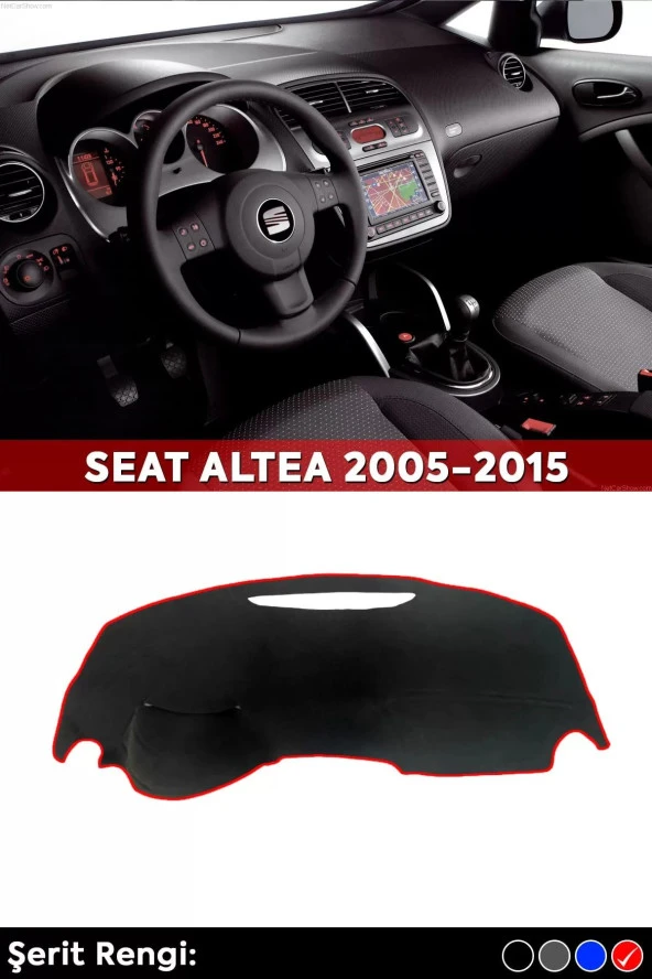 Seat Altea 2005-2015 3d Torpido Koruma Kılıfı - Ön Göğüs Kaplama - Kırmızı Şerit