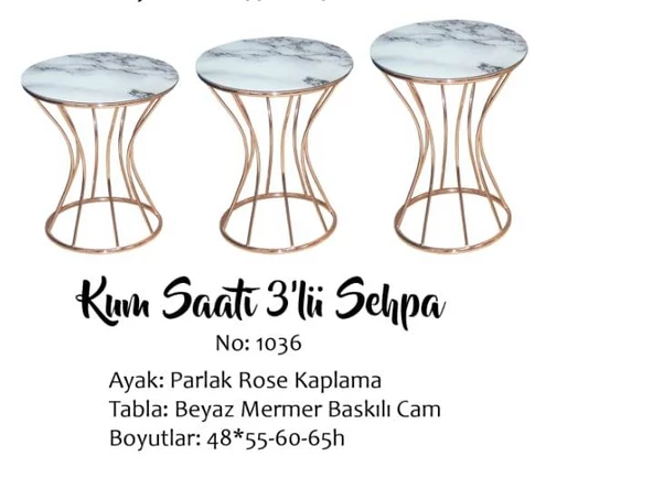 Brc 13394 KUMSAAT Zigon Beyaz Mermer TEMPER Cam Metal Bakır renk kaplama El Yapım