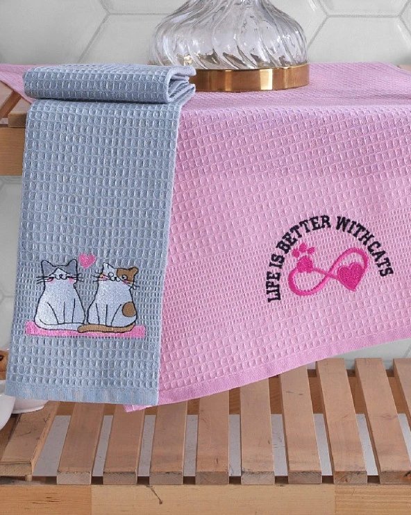 Kitten 6lı Yavru Kedi Nakışlı 100 Pamuk Mutfak Havlu Seti I Kurulama Bezi 40x60 cm - 2