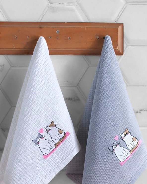 Kitten 6lı Yavru Kedi Nakışlı 100 Pamuk Mutfak Havlu Seti I Kurulama Bezi 40x60 cm - 3