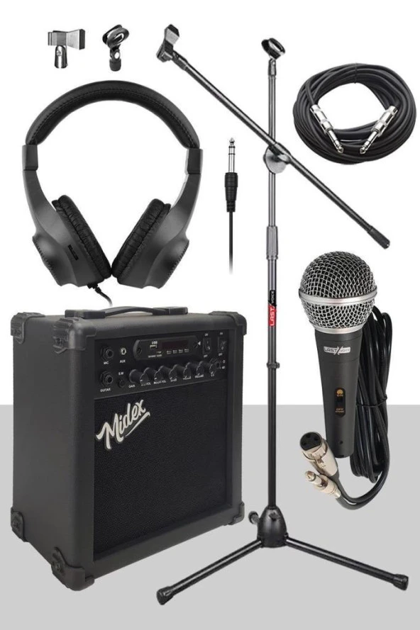Midex MGA-25BK-PAK Elektro Gitar Amfisi 25 Watt USB Bluetooth ve Şarjlı (Amfi Mikrofon Stand Kulaklık Jack Kablo) - 3