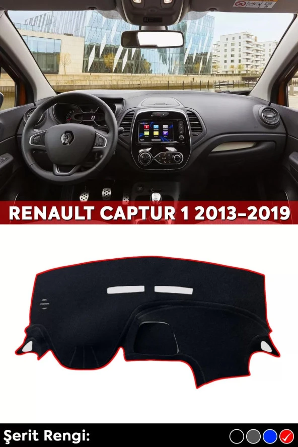 Renault Captur 1 2013-2019 3d Torpido Koruma Kılıfı - Ön Göğüs Kaplama - Kırmızı Şerit