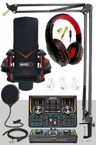 Midex GMX-1 Titanium Set Efektli Ses Kartı Mikrofon Kulaklık Stand Kayıt Canlı Yayın (PC ve Telefon) ürün görseli 1