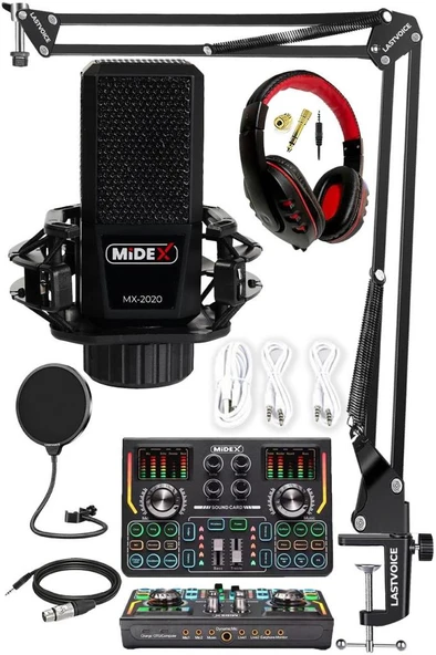 Midex MX-2020 Titanium Set Efektli Ses Kartı Mikrofon Kulaklık Stand Kayıt Canlı Yayın (PC ve Telefon) ürün görseli