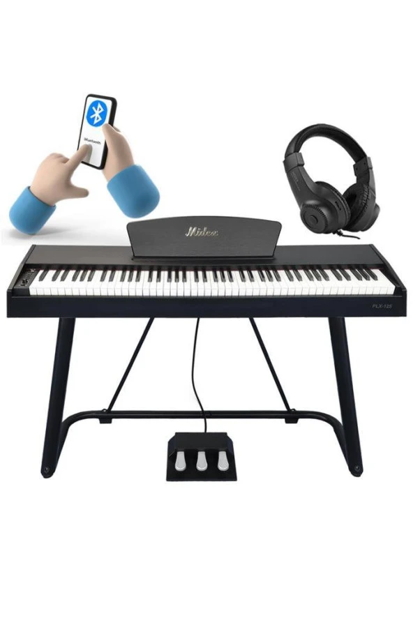 Midex PLX-125BK Taşınabilir Dijital Piyano Tuş Hassasiyetli 88 Tuş Bluetooth (Stand ve Kulaklık İle) - Resim 2