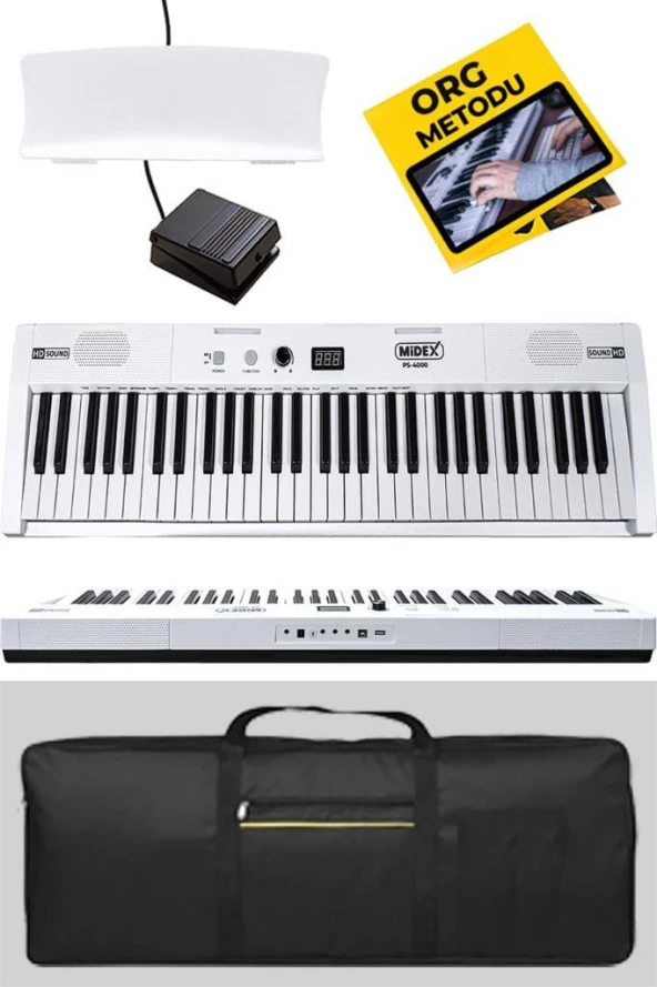 Midex PS4000WH Tuş Hassasiyetli 61 Tuşlu Org Bluetooth USB Midi METOD (Sustain Pedalı Çanta) - 4