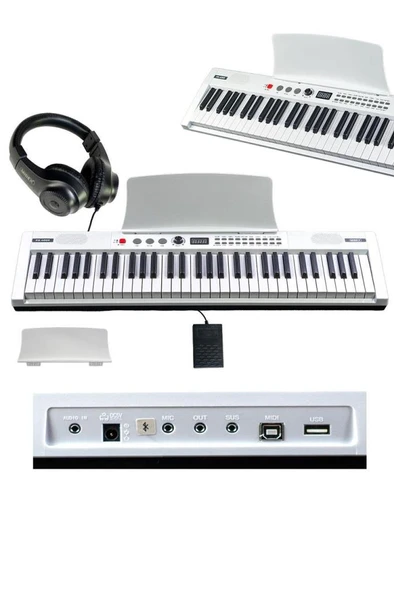 Midex PS4000WH-SET Tuş Hassasiyetli 61 Tuşlu Org Bluetooth USB Midi (Sustain Pedalı Çanta Kulaklık Stand METOD) - Resim 3