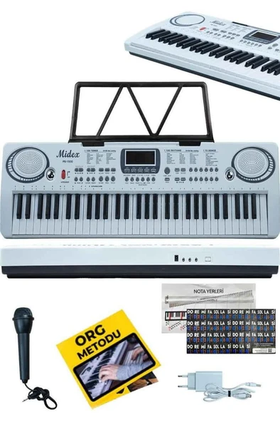 Midex PS-1500WH Başlangıç İçin 61 Tuşlu Org Notalık Adaptör Öğrenim Metodu (100 Ses 100 Ritim) ürün görseli 1