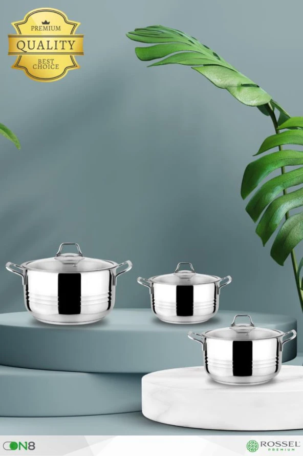 Rossel Premium Oscar 1. Kalite Çelik Tencere Seti Tüm Ocaklara Uygun.