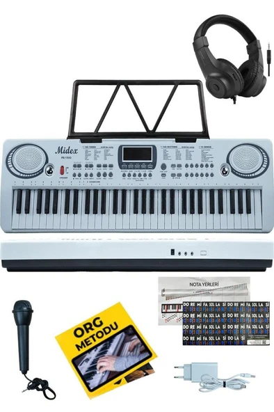 Midex PS-1500WH-H Başlangıç İçin 61 Tuşlu Org Kulaklık Notalık Adaptör Öğrenim Metodu (100 Ses 100 Ritim) ürün görseli 1