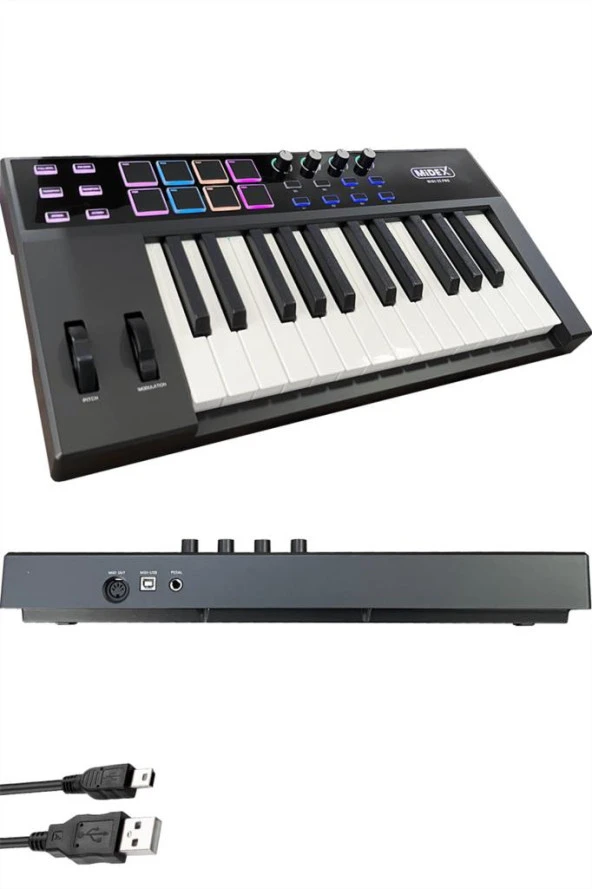 Midex Midi-25 PRO Midi Klavye 25 Tuşlu Midi Keyboard 8 Pad - 3