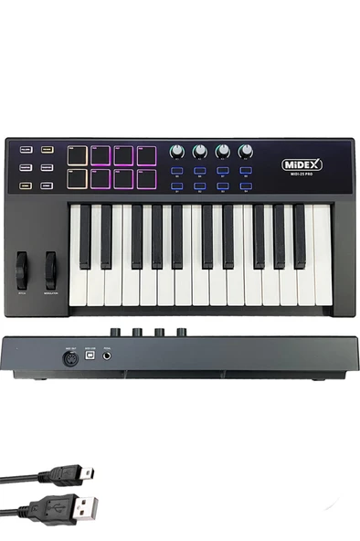 Midex Midi-25 PRO Midi Klavye 25 Tuşlu Midi Keyboard 8 Pad ürün görseli 1