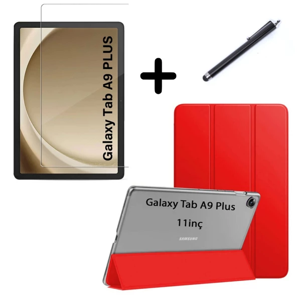 Samsung Galaxy Tab A9 Plus X210 Kılıf SET PU Deri Smart Tablet Kilifi Ekran Koruyucu + Kalem X213 X215 X217 - 7